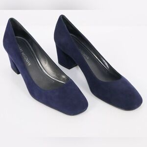 Stuart Weitzman Pumps Marymid Women 10 Suede Leather Navy Blue Block Heel $385